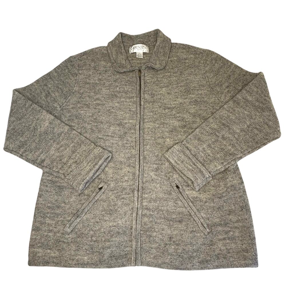 Casual Corner Vintage Zip-Up Cardigan Women’s L Petite Gray Wool Sweater